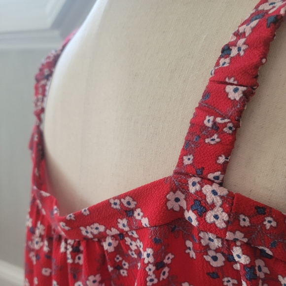 Red & Blue Shoulder Dress with Ruffle Hemline - Picture 6 of 7